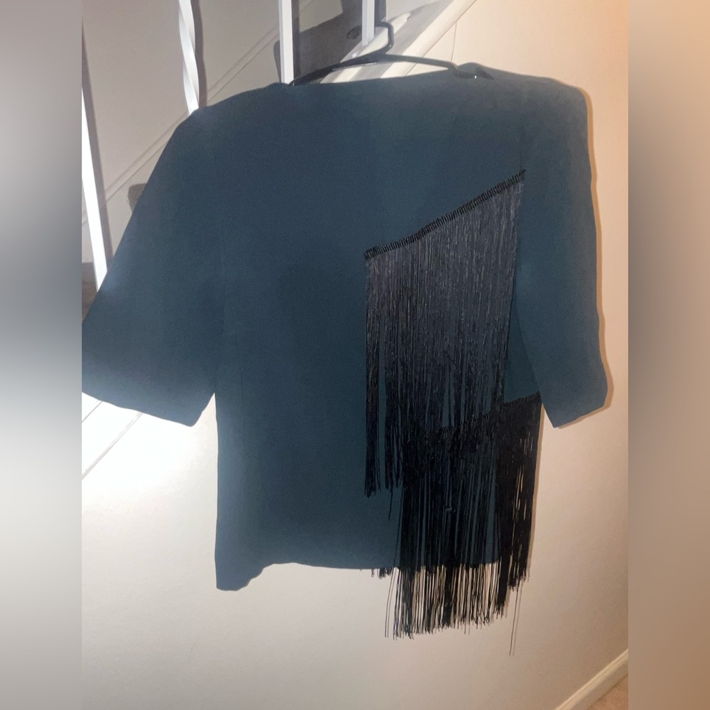 Zara Dark Green Blouse with Black Fringe
